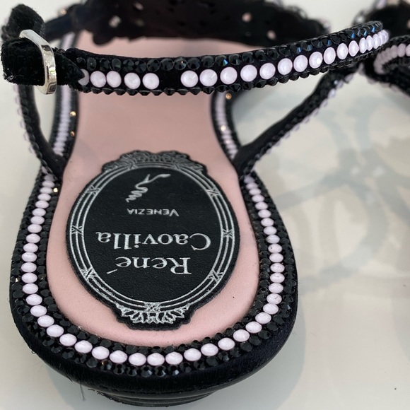 RENE CAOVILLA PINK BLACK EMBELLISHED SANDALS SIZE IT 38.5 / US 8.5 - Picture 14 of 17